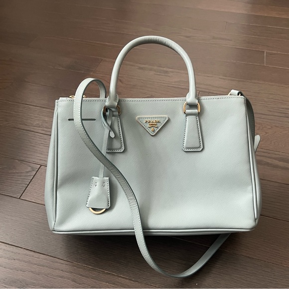Prada Handbags - Prada Saffiano Lux Small Double Zip Tote w/ Strap in Cloudy Blue